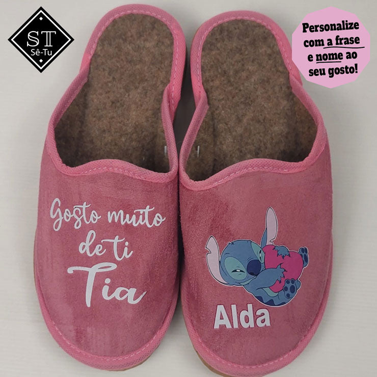 Chinelos Tia Gosto Muito de Ti Stitch